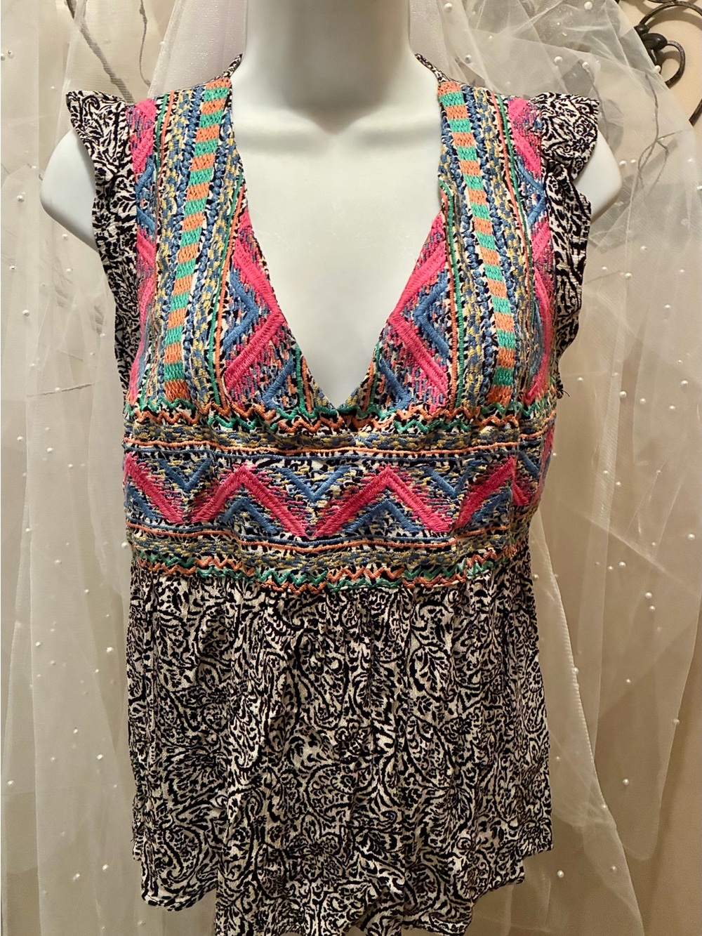 Savanna Jane Multicolor Embroidered V-Neck Boho Blouse